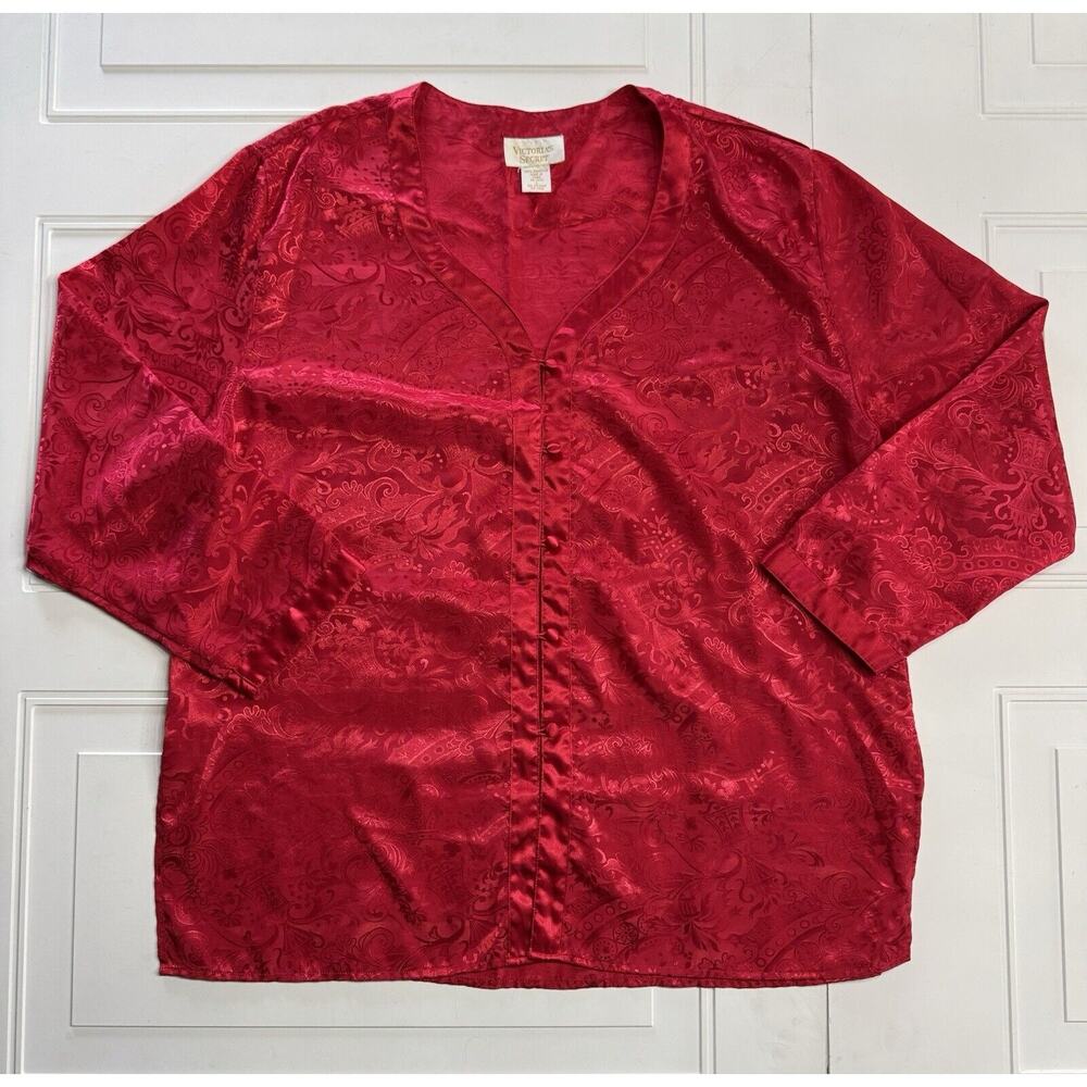 Victoria’s Secret VTG Gold Label Red Tunic Kimono Night Shirt Size L Sleepwear